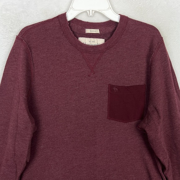 Abercrombie & Fitch Muscle Long Sleeve Shirt Mens 2XL Burgundy Red Pocket - Picture 2 of 9